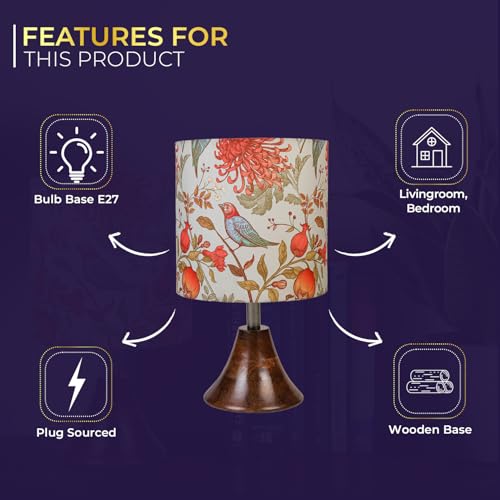 Image of Lexton Birds Printed Shades Wooden Base Table Lamp for Bedroom, Bedside Table Lamp for Living Room, Home Decor Items to give Decent Look in Your House - (Pack of 1)