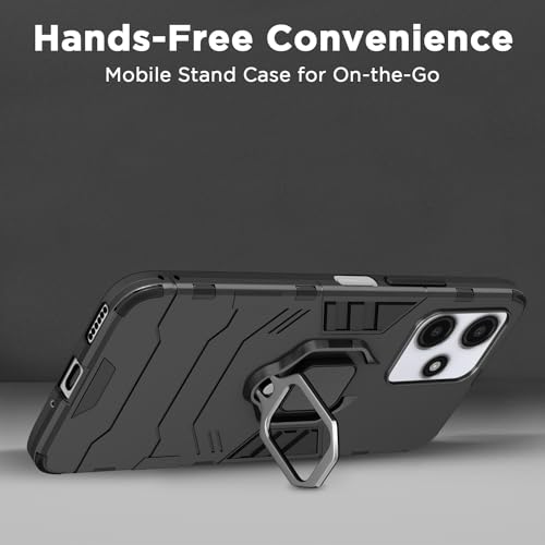 Image of Pikkme Redmi 12 5G Back Cover | D5 Tough Armor Bumper | 360 Protection Case | Ring Holder Stand Case for Redmi 12 5G (Black)