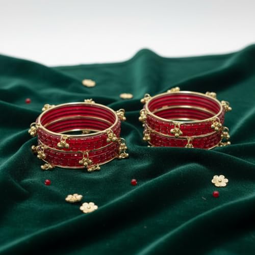 Image of NEW SURYA ENTRPRISES Kashmiri Ghangharoo Glass Bangle Set for Women|Light Weight Bangles|Traditional Transparent Fancy Glass Chudi Set Of 16(12 Glass + 4 ghungroo bangles)