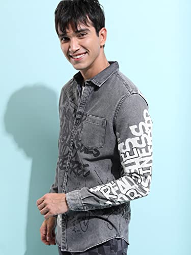 Image of Ketch Men Cotton Slim Fit Printed Full Sleeve Shirt