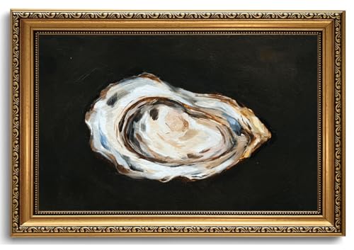 FYLDPSB Vintage Gold Framed Wall Art Food Still Life Wall Decor Moody Canvas Art Oyster Pictures Minimalist Oil Paintings Ocean Shell Artwork Coastal Prints for Kitchen Living Room Dining Room