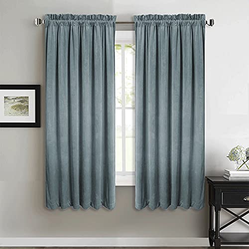 StangH Stone Blue Velvet Curtains - Thermal Insulated Blackout Fabric Blue Home Decoration Kids Room Privacy Protect Noise Reducing Window Curtain Panels for Bathroom/Bay Window, W52 x L63, 2 Panels