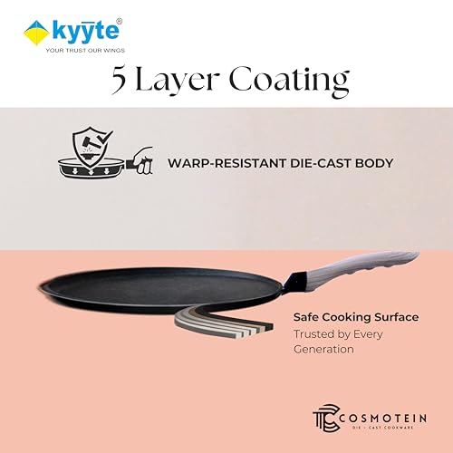 Image of kyyte CosmoTein Die Cast Non Stick Dosa Tawa 30 cm Dia Flat /Roti /Paratha /Uthappam /Chapati /Naan /Pizza Tava with 5 Layer Coating,Gas & Induction Friendly,Dishwasher Safe, PFOA&PFOS Free,Safe&Toxic-Free