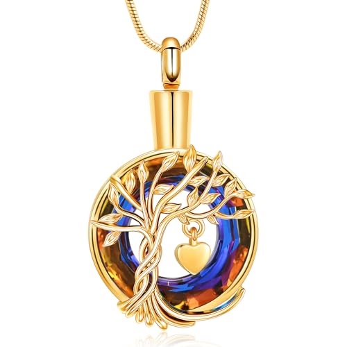 Hearbeingt Teardrop Urn Necklaces for Ashes Tree of Life Memorial Ashes Lockets, Cremation Jewelry Keepsake Pendant for Ashes for Women for Men