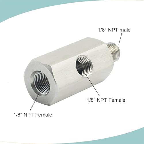 2 Pack 1/8" Npt Hydraulic Oil Pressure Sensor Tee With Gauge Port Adapter Stainless Steel Turbo Supply Feed Line Gauge #TOP2