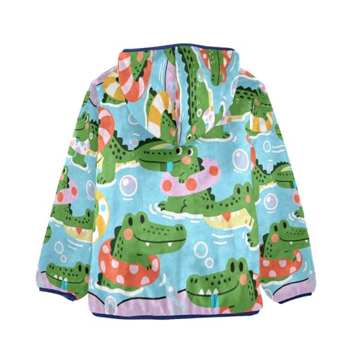 Crocodile Pool Party Fun Print Toddler Fleece Jacket Girl Boys Hooded Fleece Jacket Coat Warm Outwear Zip-up 3-10T2