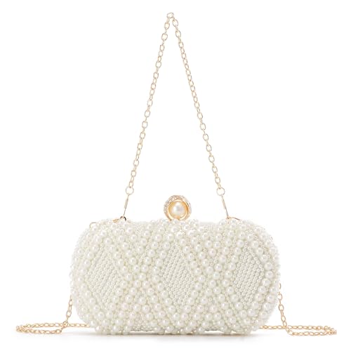 EVEOUT Élégant Sac à Main de Mariage en Perles Femme Pochette de Mariée avec Poignée et Bandoulière Clutch Sac bandoulière pour soirée fête