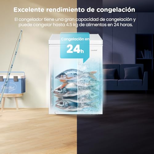 Comfee' RCC102WH2EU(E) Congelador arcón independiente 99L, convertible a congelador/refrigerador, inverter, clasificación de 4 estrellas, apto para garajes, blanco [Clase energética E] - imagen 9