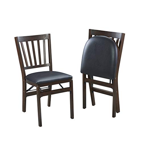 MECO Stakmore School House Wooden Folding Chairs with Padded Seats, Set of 2 - No Assembly Foldable Dining Chairs, Steel...