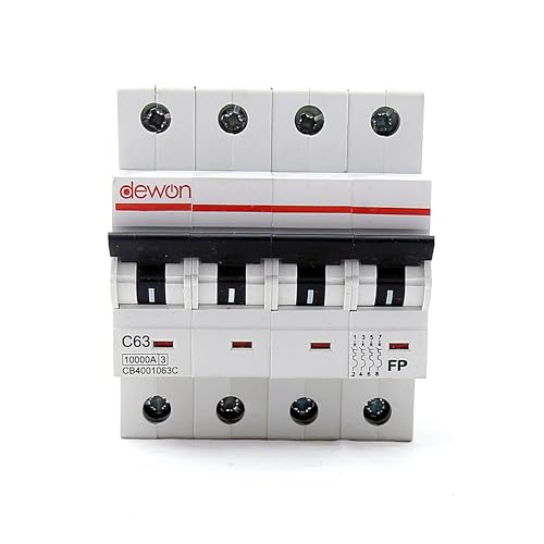 Image of Dewon Electric 63A Four Pole MCB | 10kA Breaking Capacity | C Curve | ISI Marked | DIN Rail Mount | Miniature Circuit Breaker