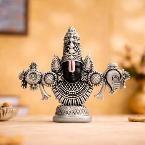 Image of CraftVatika 999 Silver Plated Tirupati Balaji Idol Face, Venkateshwara Swamy Idol for Car Dashboard, House Warming Gifts, Home Pooja Temple, Home Decor Items, Wedding Birthday