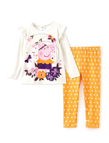 Image of Peppa Pig Girls Pant Sets Ruffle Long Sleeves Top Shirt and Leggings Clothing Set for Toddler Girls Fall Clothes Size 2-6T