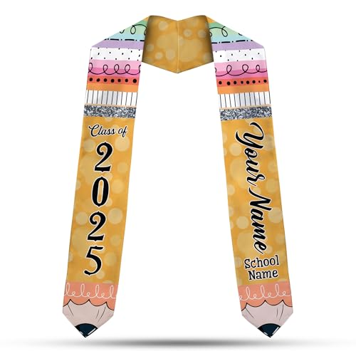 MonkeyVan Personalized Graduation Stole Class, Pencil Stole Graduation for Teachers, Customized Teacher Graduation Stole TC4