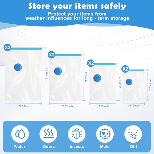 10 PCS Vakuumbeutel für mit Elektrischer Luftpumpe, Aufbewahrungsbeutel, Vakuumbeutel Kleidung, Reise Vakuum Wiederverwendbar Kleiderbeutel für Reisen Umzug Kleidung Bettdecken Aufbewahrung