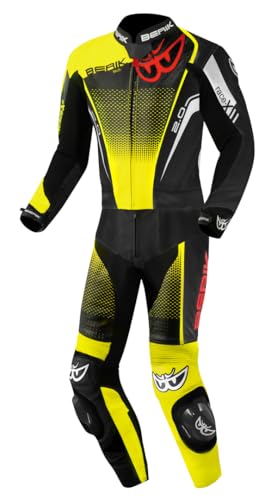 BERIK XR-Ace Evo Traje de cuero de motocicleta perforado de 2 piezas (Black/Red/Yellow,52)