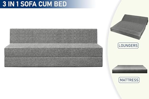 Image of Foldable Four Seater Sofa Cum Bed, Sofa Bed 6 X 6 Feet, Jute Fabric- Washable Cover- Including Four Cushion Perfect for Home & Office - Grey Color