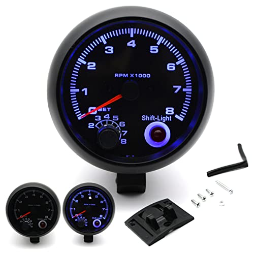 Image of 3.75'' Car Universal Black Tachometer Gauge Blue Inter Shift Light 0-8000 RPM