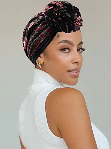 Gerinly Scarves For Women Bright Florals Fashion Head Scarf Cotton Wraps And Shawls Beautiful Oblong Pareo (Black Red) #TOP3