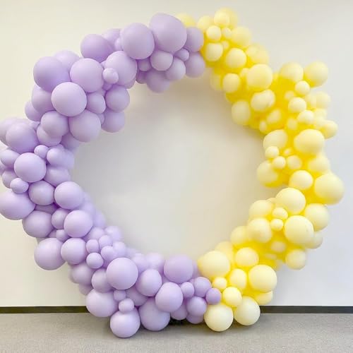 Image of Regular Balloon Combo For Decoration with Glue Dots & Balloon Arch Strip - Party Decor Set For Easy Party Setup (PURPLE YELLOW, 50)