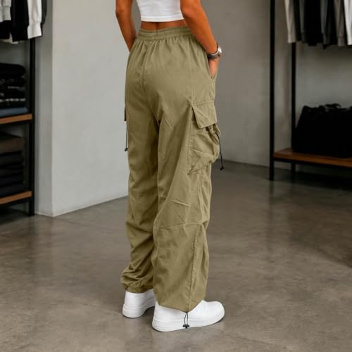 Women's Cargo Pants Drawstring Waist Wide Leg Utility Work Trousers - image 5