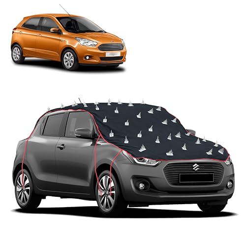 Image of Dog Protection Spike Car Cover for Ford Figo Bonnet to Roof Easy Installation with 4 Elastic Hook Strap | Anti-Scratch Soft Cotton Inner | Complete Protection from Street Dogs & Monkeys