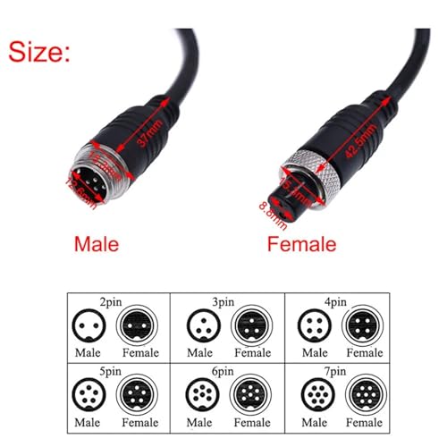 Cable de aviación M12 conector de 2 pines hembra para solucionar cortes de vídeo 3