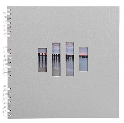 Exacompta - Réf. 16861E - Album Photos à Spirales Zen - 60 Pages Blanches avec feuillets intercalaires Cristal - 360 photos - Format 32x32 cm - Couverture en tissu gris - Fenêtre de personnalisation