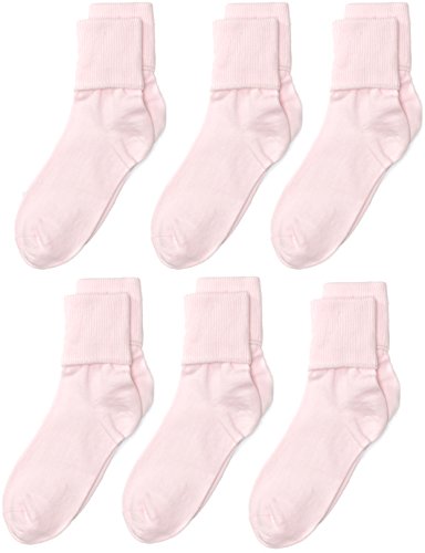 Jefferies Socks Little Girls' Seamless Turn Cuff Socks (Pack of 6), Pink, Small (2200)