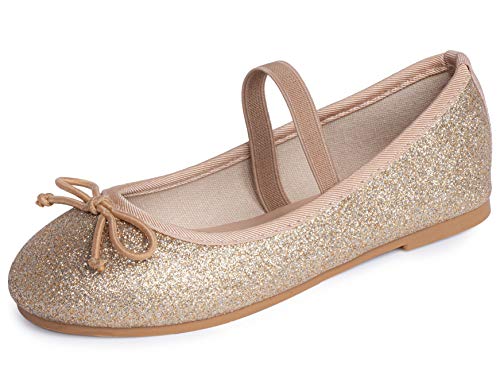 Dancina - Zapatos de bailarina para niña, cerrados con correa y lazo, color Dorado, talla 23 EU