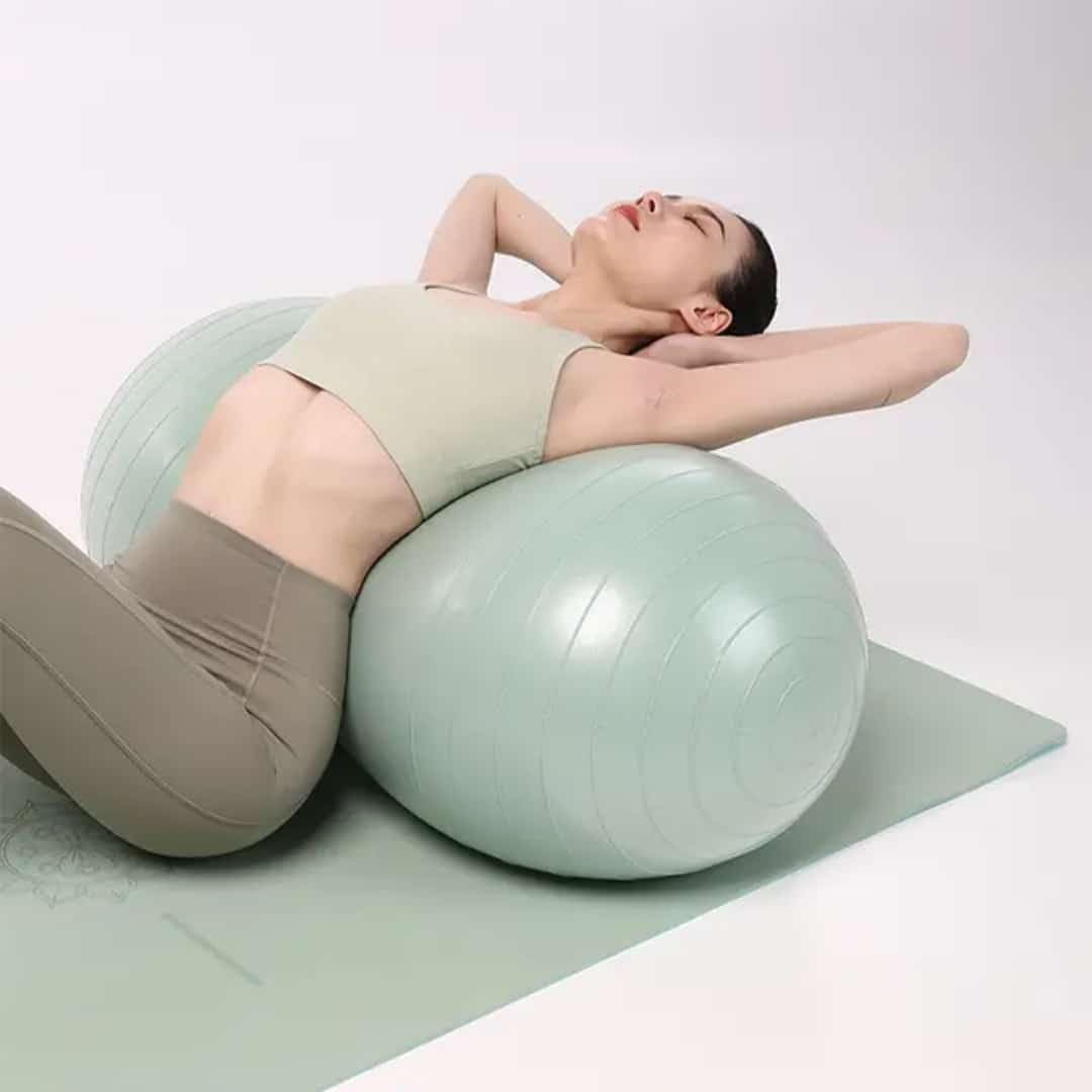Anti-Burst Rubber Peanut Shape Gym Ball | Round Shape Swiss Ball for Exercise, Workout, Yoga, Pregnancy, Birthing, Balance & Stability, Grey-image-30