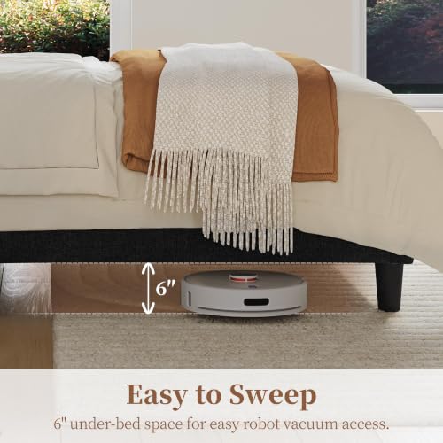 Image of Yaheetech Twin Bed Frame with Headboard,Black Channel-Tufted Platform