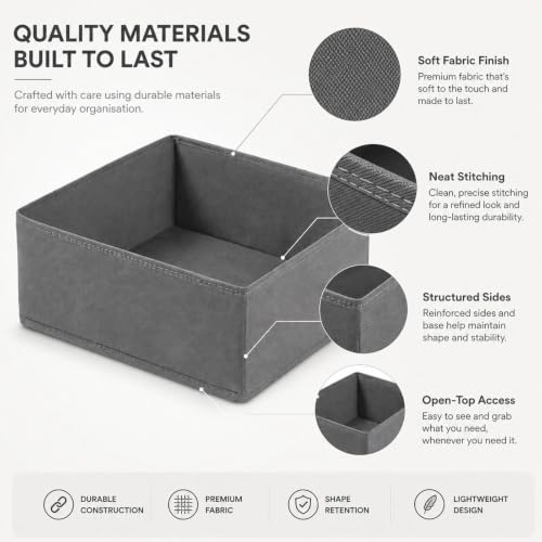 4 Pack Foldable Fabric Drawer Organiser, Large Clothes Drawer Organisers, Wardrobe Storage Boxes for Underwear, Bras, Scarves, Cosmetics, Closet Bedroom Shelves, Grey - Image 3