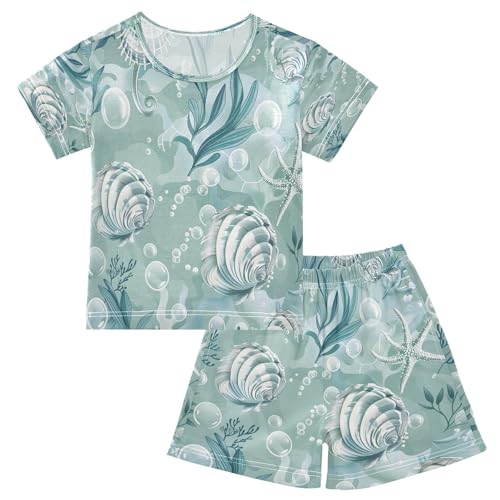 senya Short Sleeve Pajamas Sets Summer Cotton Sleepwear Seashells Algae and Bubbles