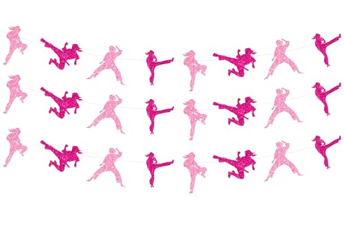 Sursurprise Decoraciones de cumpleaños de karate, 3 pancartas de fiesta de karate para niñas, suministros de fiesta de artes marciales de taekwondo