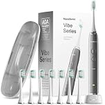 Aquasonic Vibe Series Ultra Whitening Toothbrush ADA Accepted Electric Toothbrush - 8 Brush Heads & Travel Case - Ultra Sonic Motor & Wireless Charging - 4 Modes w Smart Timer Charcoal Metallic