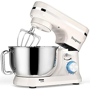 Vospeed Stand Mixer Dough Blender, 5 QT 1000W Food Mixer Electric Cake Mixer with Bowl, Beater, Hook, Whisk, Egg Separator & Silicone Spatula, Dishwasher Safe (Cream White)…