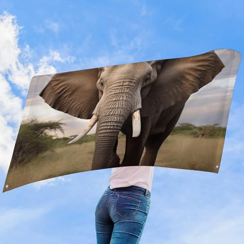 Drapeau éléphant 119x177 cm en polyester avec 4 œillets pour décoration