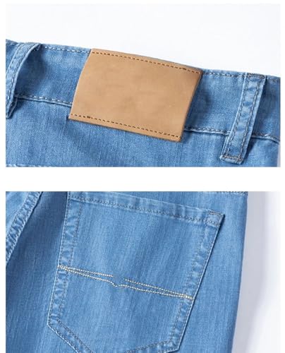 Hndudnff Men Thin Jeans Slim Straight Comfort Denim Trousers with Pockets Solid Business Pants4