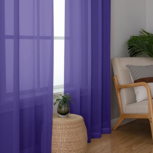Image of OWENIE Purple Sheer Curtains, Sheer Curtains 84 inch Length 2 Panels Set, Rod Pocket Voile Fimly Sheer Drapes for Living Room /Bedroom, 2pcs, Each 42 inch W x 84 inch L