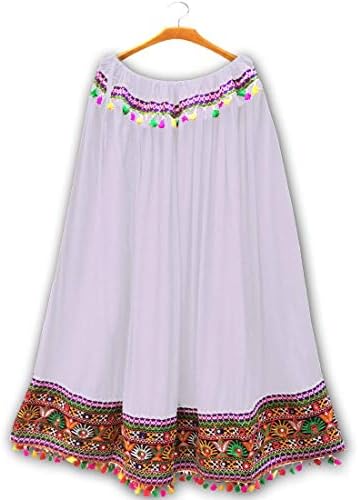 DIAMO Kutchi Embroidered Border Ethnic Gujarati Style Cotton Rayon Long Skirt/Chaniya