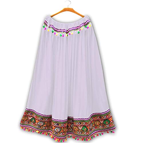 DIAMO Kutchi Embroidered Border Ethnic Gujarati Style Cotton Rayon Long Skirt/Chaniya