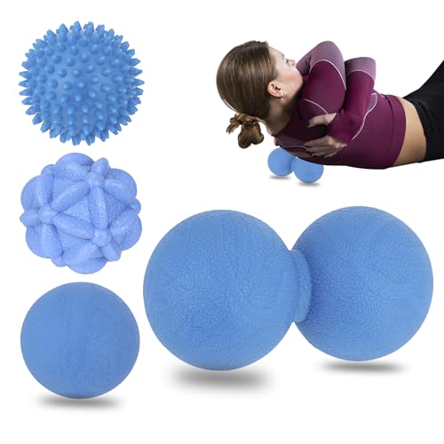 QLDT Massage Ball Set for Trigger Point Release - Peanut, Spiky & Lacrosse Balls - Deep Tissue Massage Therapy - Set of 4 (Blue)