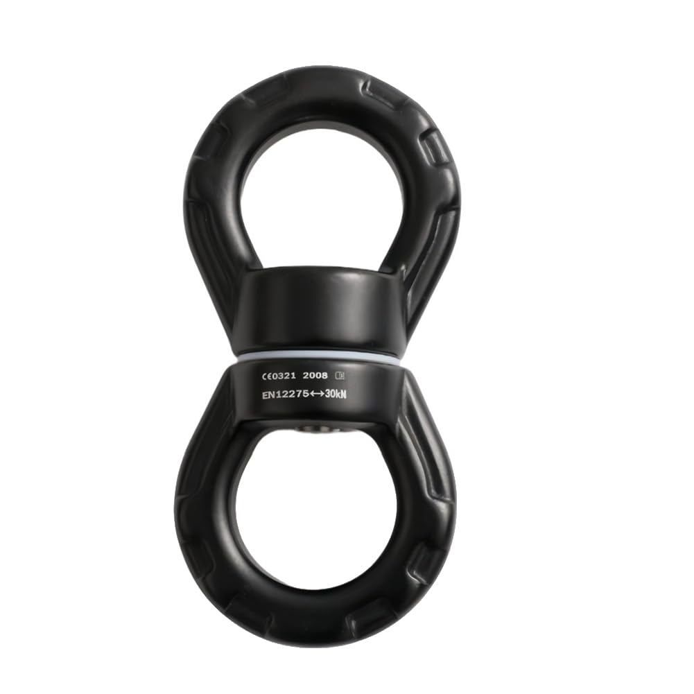 Mosquetón Giratorio de 30 KN, Color Negro, Ideal para Escalada en, Hamaca Colgante, Danza Aérea y Columpios de Árbol para Niños Al Aire Libre.