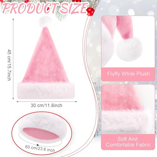 Image of Vicenpal 20 Pcs Santa Hats Bulk Plush Christmas Hats for Adults Women Men Holiday Party Costume(Pink)