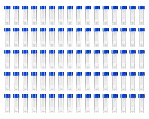 HUAZIZ 80 Piezas Tubo de Laboratorio de 5 ml de Plástico, Tubos de Ensayo Congelados de Plástico blue, Tubos de Ensayo de Plástico con Tapa, Marcas Graduadas