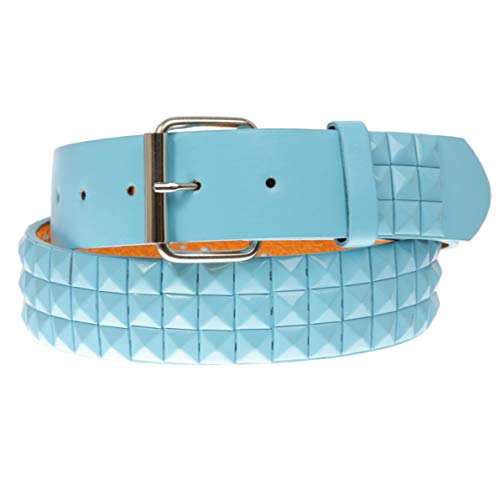 Snap On Punk Rock Star Pyramid Studded Checker Board Leather Belt, Light Blue | M 34"-36" #TOP1