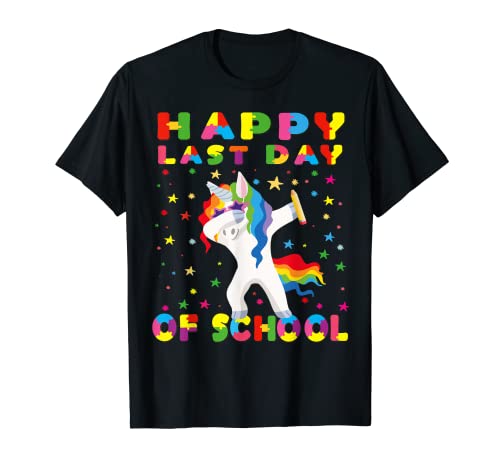 Happy Last Day of School Divertente Dabbing Unicorn Insegnante Regalo Maglietta