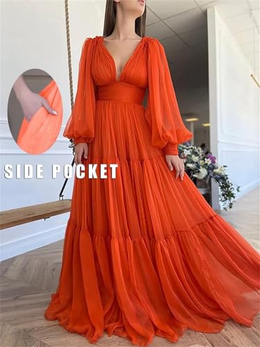Long Sleeve Puffy Prom Dresses for Women Ball Gown Formal V Neck Poofy Tulle Birthday Photoshoot Dress HD2693