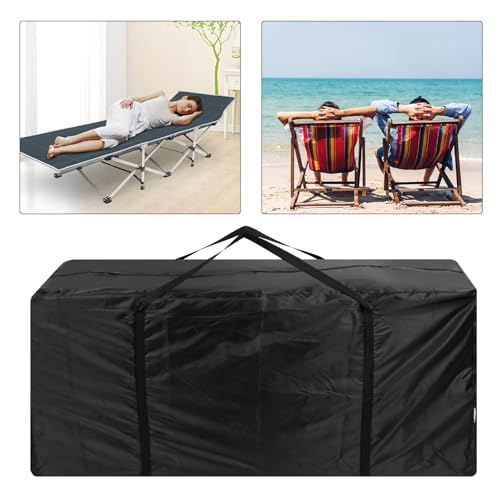 AiQInu Aufbewahrungstasche Gartenauflagen, Oxford Auflagentasche Wasserdicht für Auflagen, Schutzhülle Polsterauflage Schwarz, Kissen Aufbewahrung Outdoor mit Tragegriff - 122x40x55cm