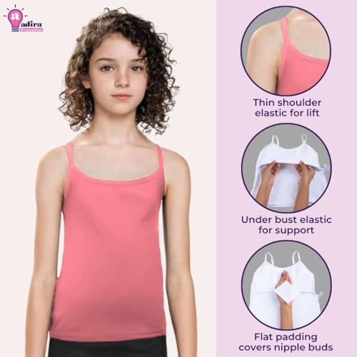 Image of Adira | Cotton Camisole for Beginners | Beginners Cami for Puberty | Flat Padding for Nipple Coverage | Confidence for School & Home | Soft Stretchy Cotton | Pack of 3
